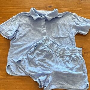 Athleta Girl Light Blue Terry Button up and Shorts Set